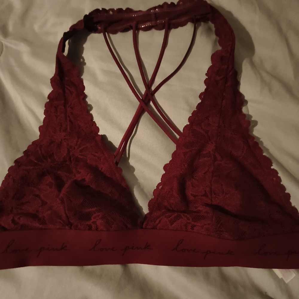 PINK Victoria's Secret Deep Red Lace Bralette